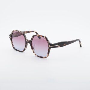 Tom Ford Romy FT1032-F 55Z Sunglasses Havana Geometric Frame, Purple Lenses